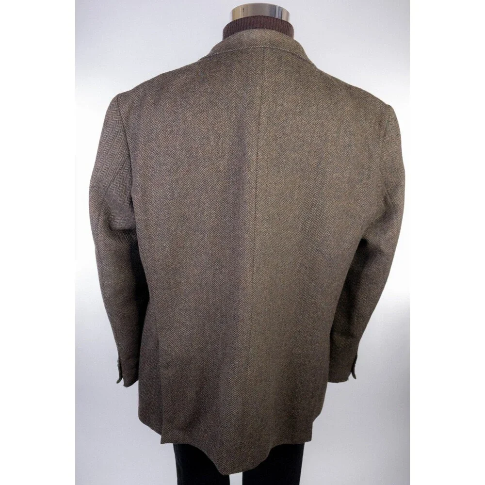 Tailorbyrd Fabric By MOON Herringbone Olive Green Blazer 48L Two Button Jacket
